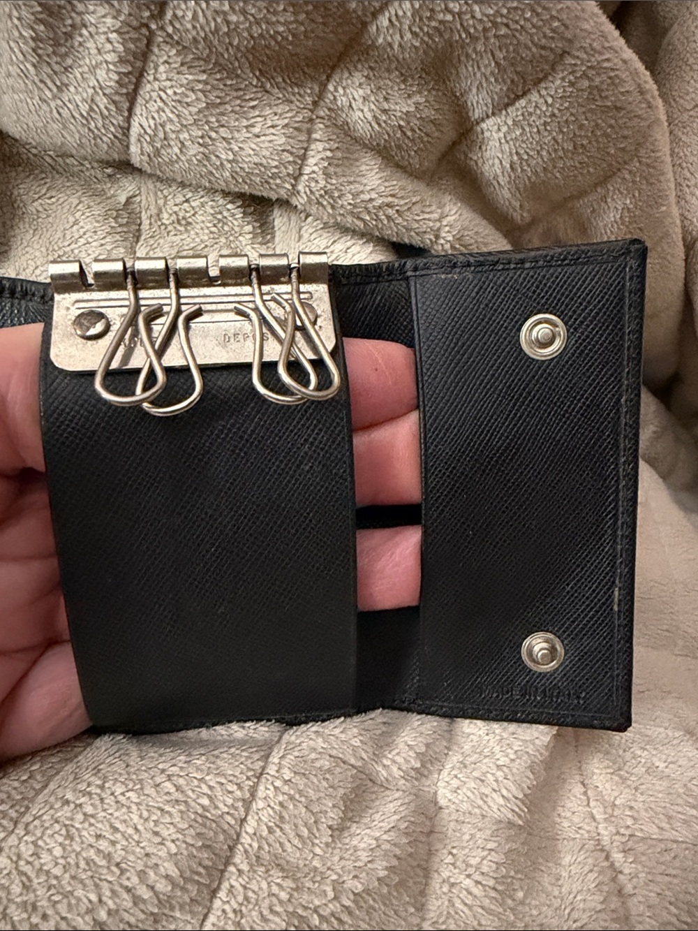 Prada Black Saffiano Leather Card & Key Holder with Metal Triangle Logo - Picture 11 of 11